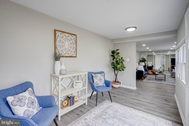 sitting room with hardwood / wood-style flooring