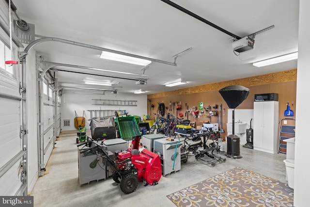 garage with a garage door opener