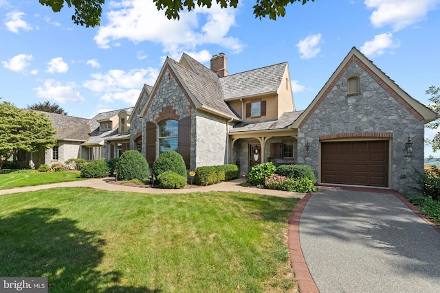 view of front of house featuring a garage and a front yard