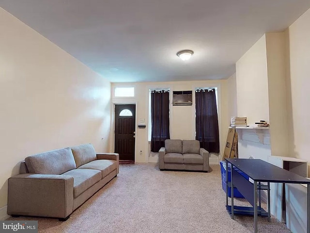 living room with light colored carpet