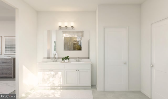 full bathroom with a sink, baseboards, and double vanity