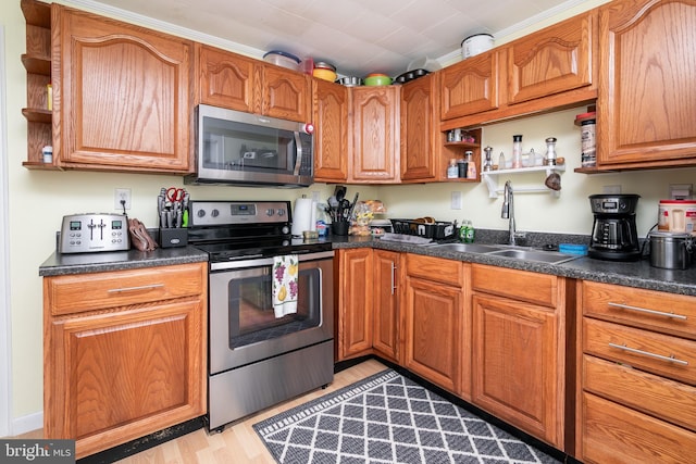 kitchen with sink, light hardwood / wood-style flooring, and stainless steel appliances