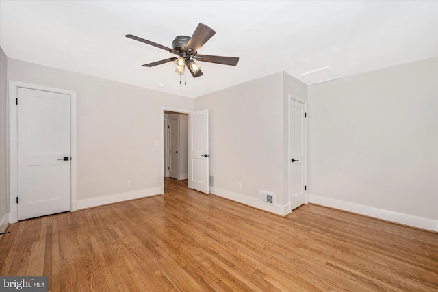 interior space with ceiling fan and light hardwood / wood-style flooring