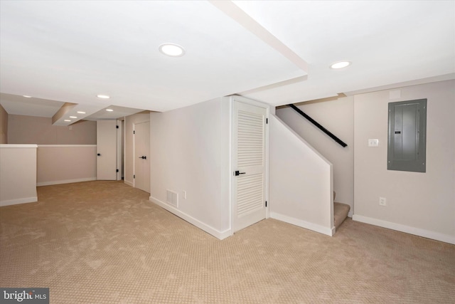 basement with light carpet