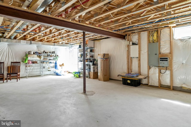 basement with electric panel