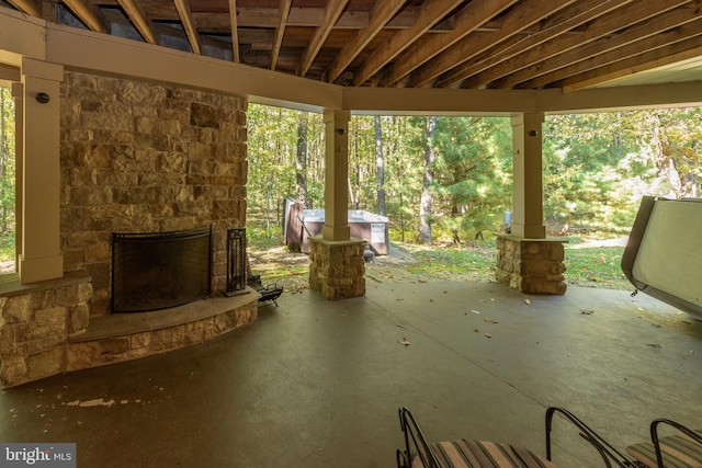 view of patio / terrace with a fireplace