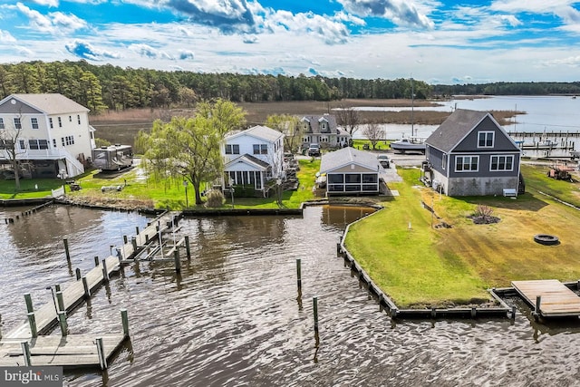 view of dock with a water view