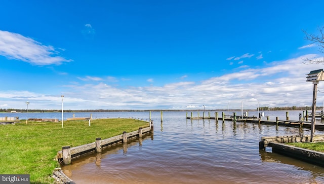 view of dock featuring a water view