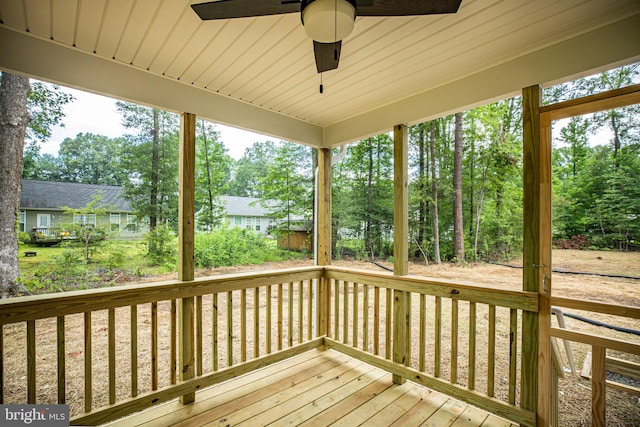 wooden terrace with ceiling fan