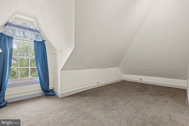 additional living space with light carpet and vaulted ceiling