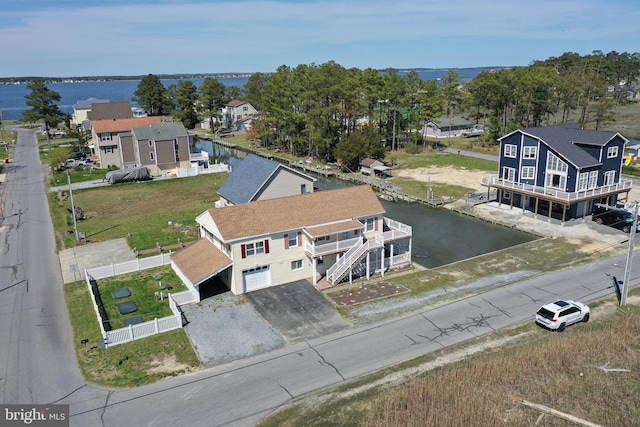 aerial view with a water view