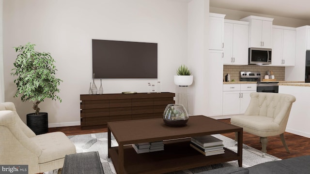 living room with dark wood-type flooring