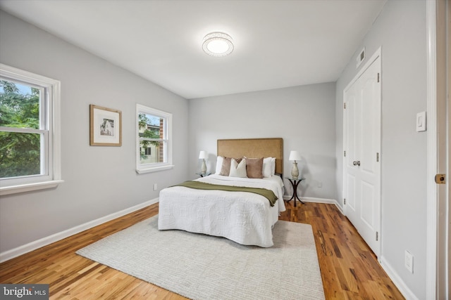 bedroom with wood-type flooring