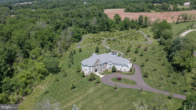 aerial view featuring a forest view