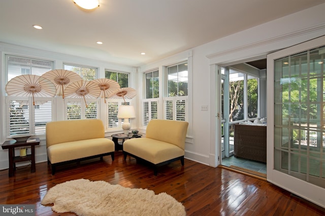 living area featuring dark hardwood / wood-style flooring