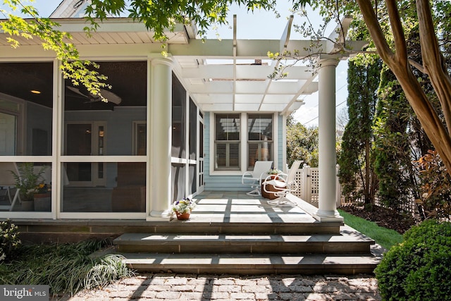 exterior space featuring a pergola