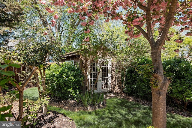 view of yard featuring french doors