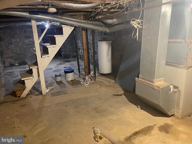 basement featuring water heater