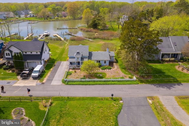 bird's eye view featuring a water view