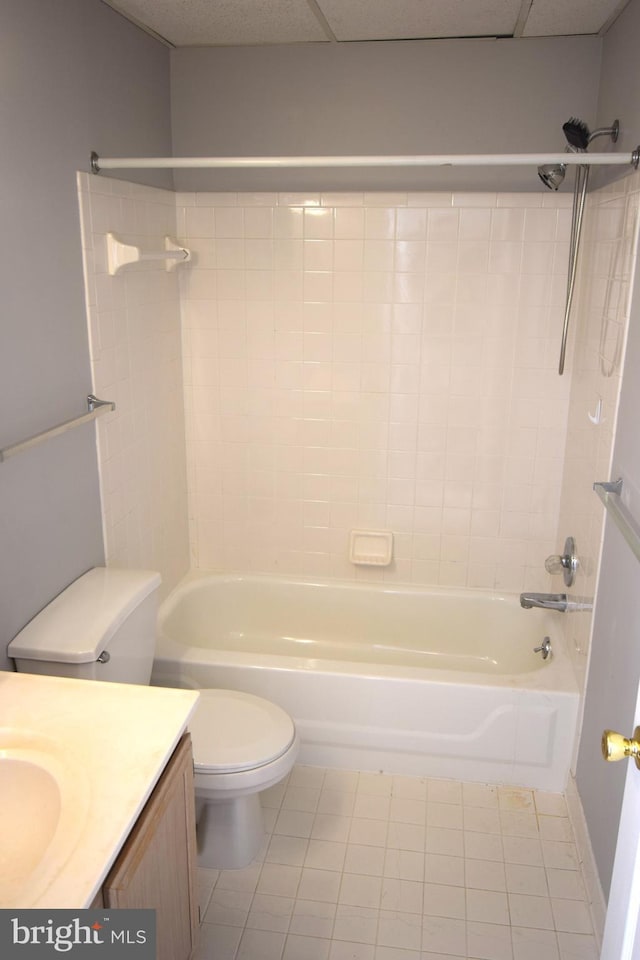 full bathroom with tile patterned flooring, vanity, toilet, and shower / washtub combination