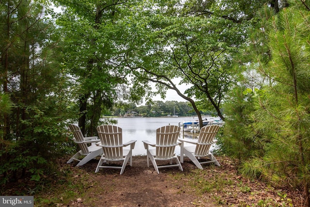 exterior space featuring a water view