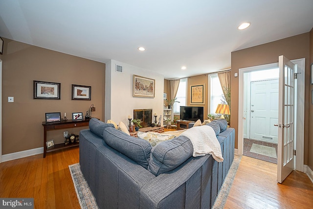 living room with light wood-type flooring