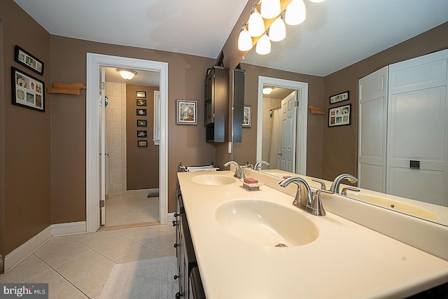 bathroom featuring tile floors and double sink vanity