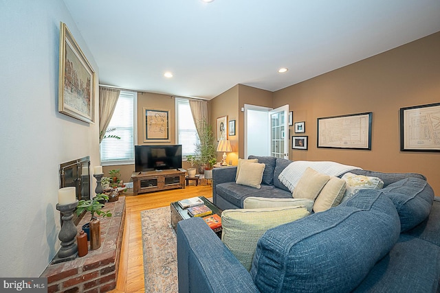 living room featuring light wood-type flooring