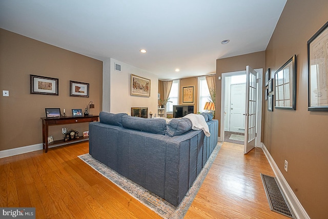 living room featuring light wood-type flooring