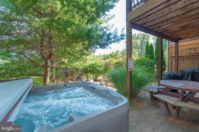 view of pool featuring a hot tub