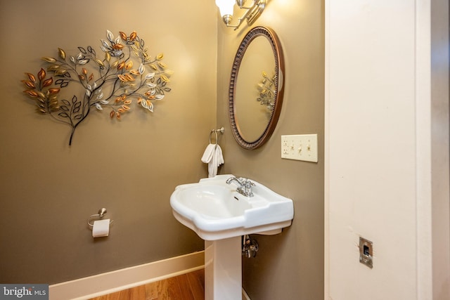 bathroom with hardwood / wood-style flooring