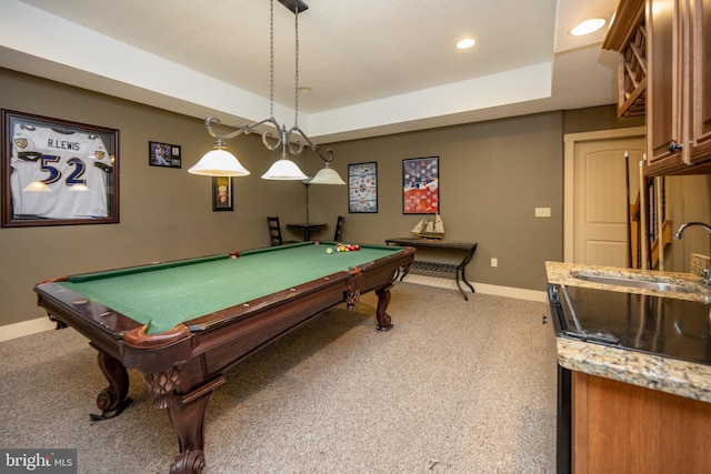 playroom featuring sink, carpet, and pool table