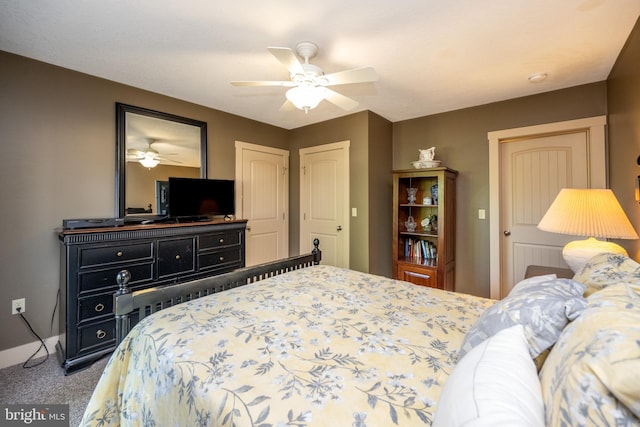 bedroom featuring carpet flooring and ceiling fan