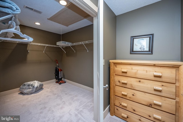 walk in closet with carpet floors