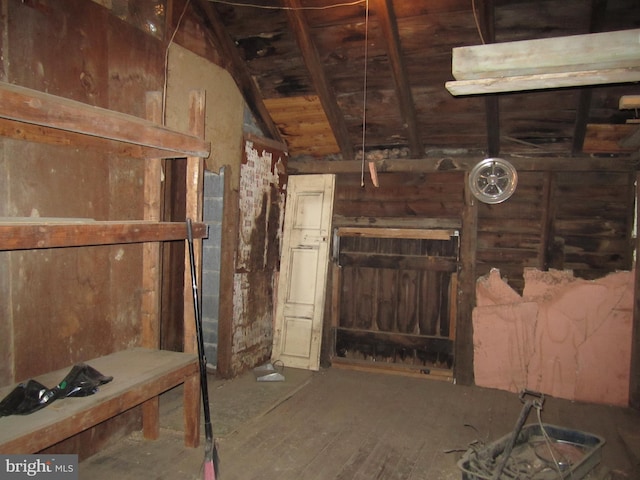 miscellaneous room with lofted ceiling