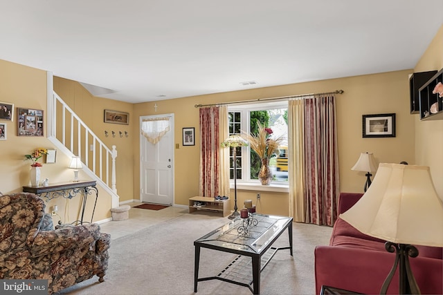 living room with carpet flooring