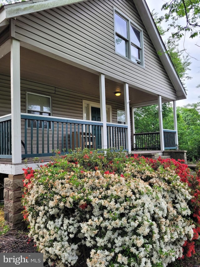 view of home's exterior with a porch