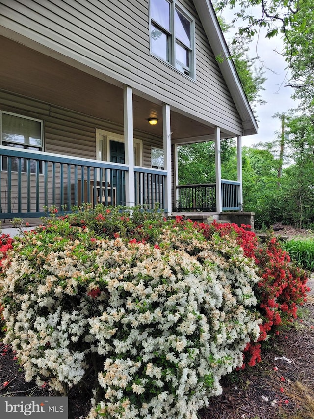 view of property exterior featuring covered porch