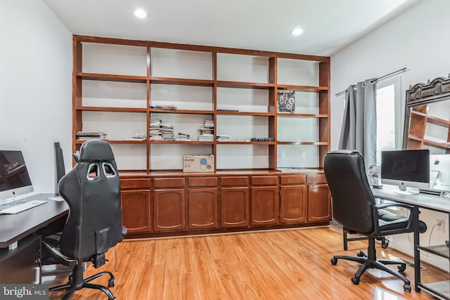 office area featuring light hardwood / wood-style flooring