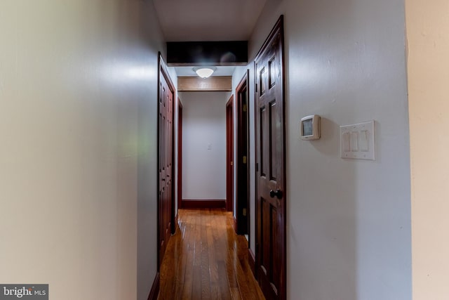 hall with dark wood-type flooring