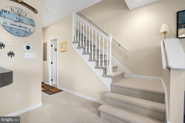 staircase with carpet floors