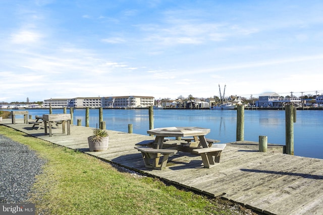 view of dock with a water view