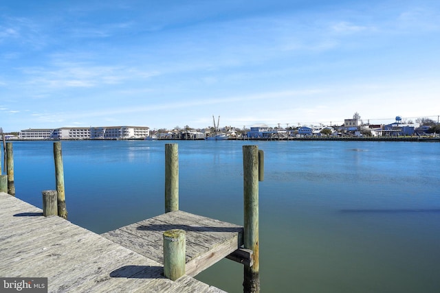 dock area featuring a water view