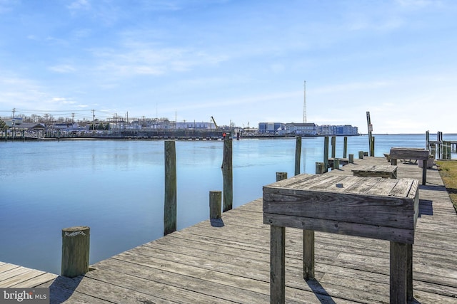 view of dock with a water view