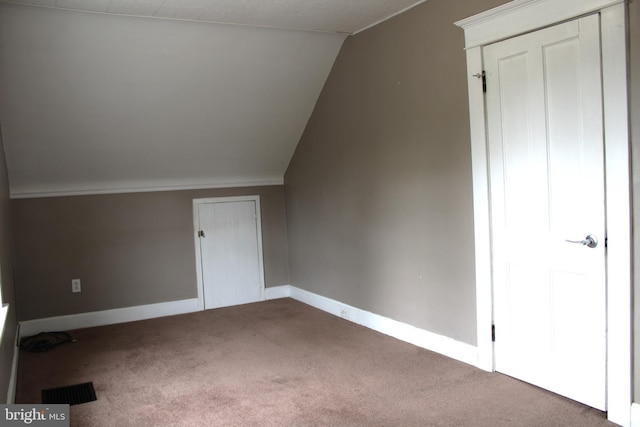 additional living space with lofted ceiling and carpet flooring