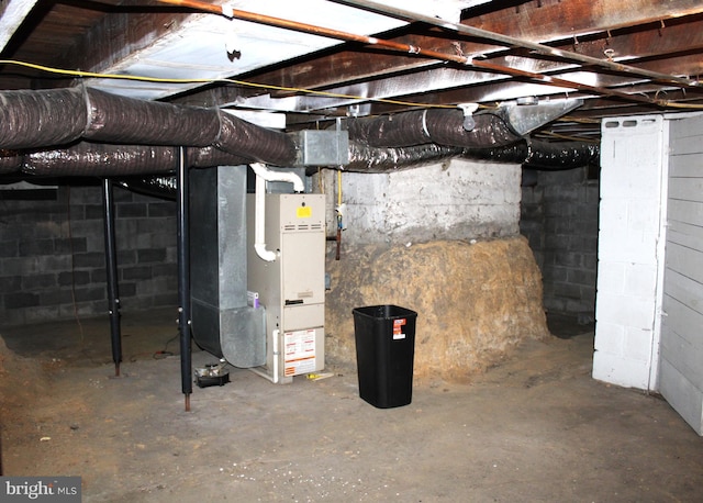 basement featuring heating unit