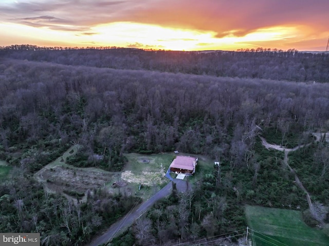 view of aerial view at dusk