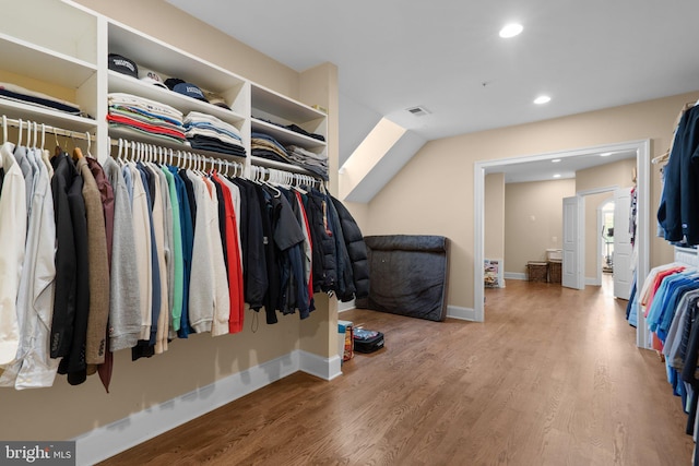 walk in closet featuring wood-type flooring