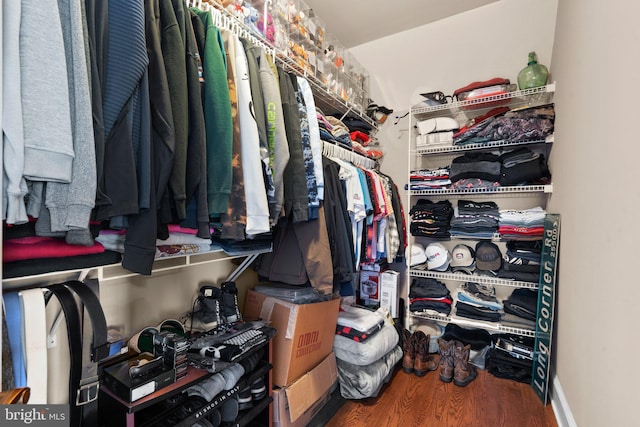 walk in closet with wood-type flooring