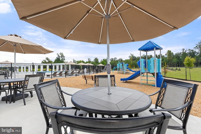 view of patio / terrace featuring a playground